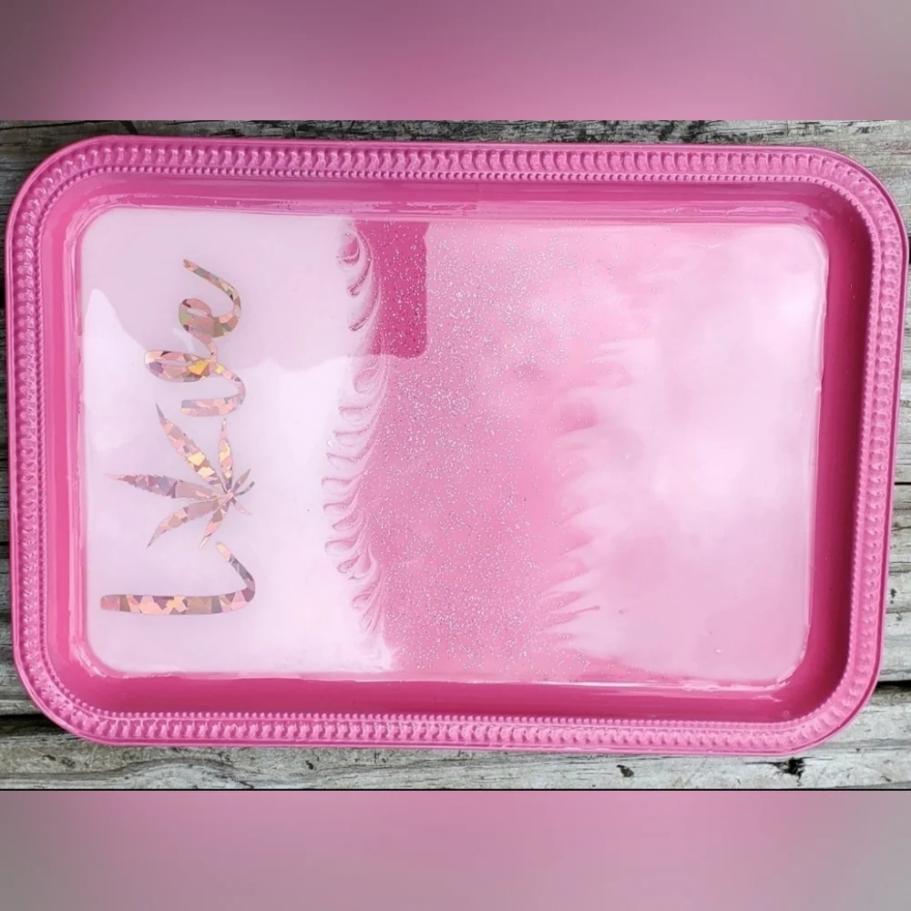 Valentine Love Cannabis 420 Sparkly Pink Glitter Beauty Rolling Tray
